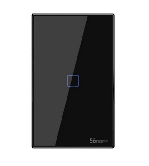 [T3US1C] Interruptor de pared inteligente sencillo T3US1C , botón touch, 100-240VAC, Wi-Fi y RF433MHz, negro, marca Sonoff.