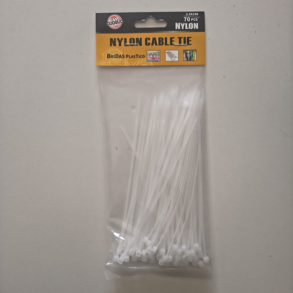 Cincho Plastico Blanco 2.5x150 bolsa 70pcs