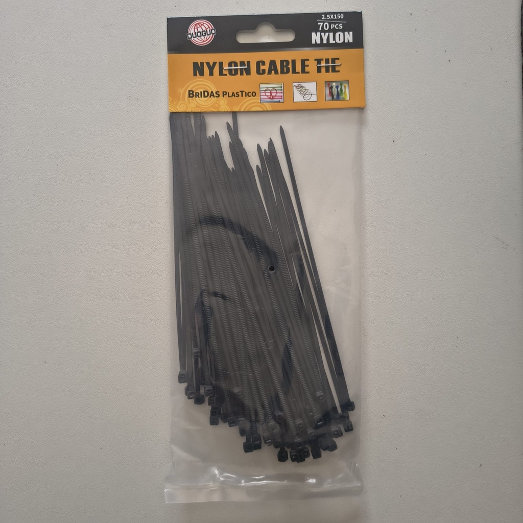 Cincho Plástico Negro 2.5x150 bolsa 70pcs